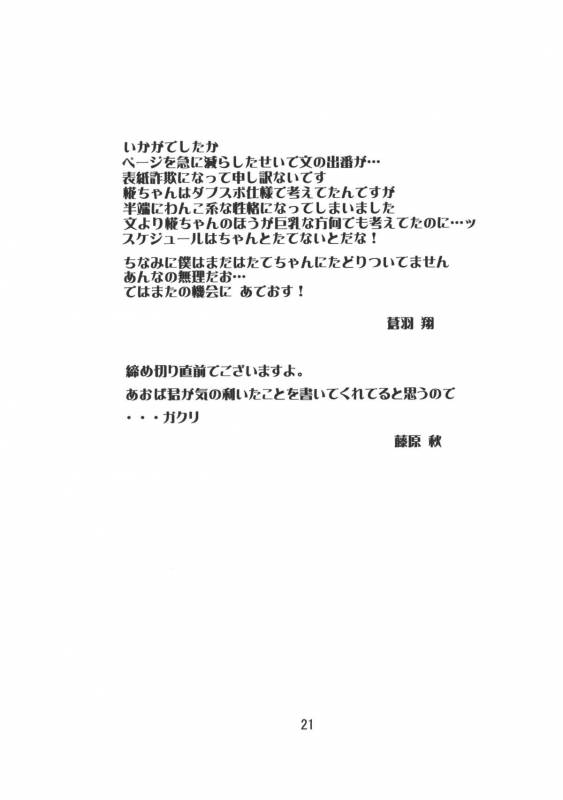 (COMIC1☆4) [Amadeus no Isan (Fujihara Shu, Aoba Shou)] Tengu FEVER (Touhou Project)_20