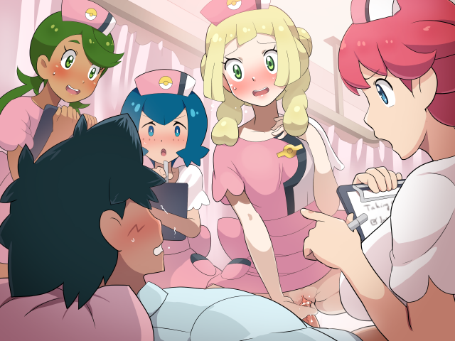 lana (pokemon)+lillie (pokemon)+mallow (pokemon)+nurse joy+satoshi (pokemon)