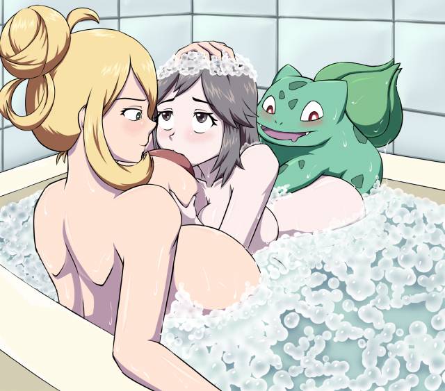 bulbasaur+cynthia (pokemon)+leaf (pokemon)