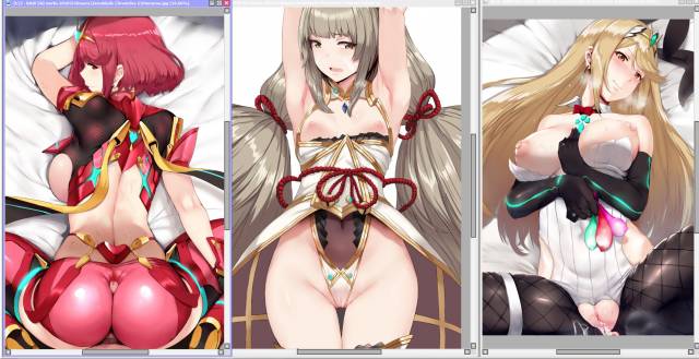 hikari (xenoblade 2)+homura (xenoblade 2)+mythra+nia+niyah+pyra