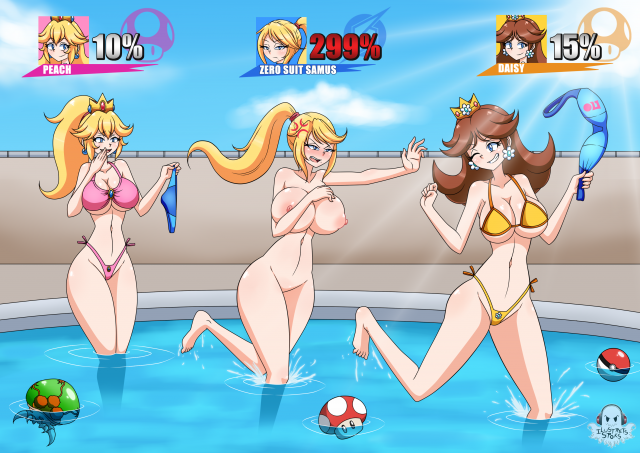 metroid (creature)+princess daisy+princess peach+samus aran