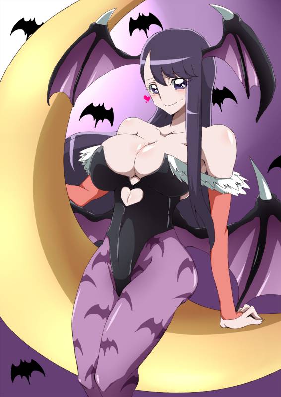 cure moonlight+morrigan aensland+tsukikage yuri